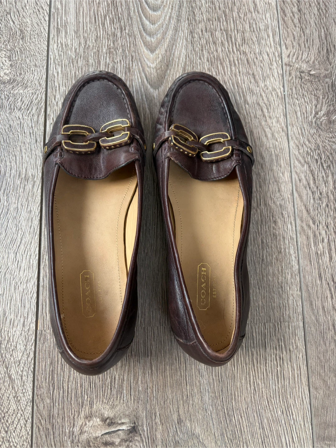 Coach Brown Leather Loafers with Gold Hardware