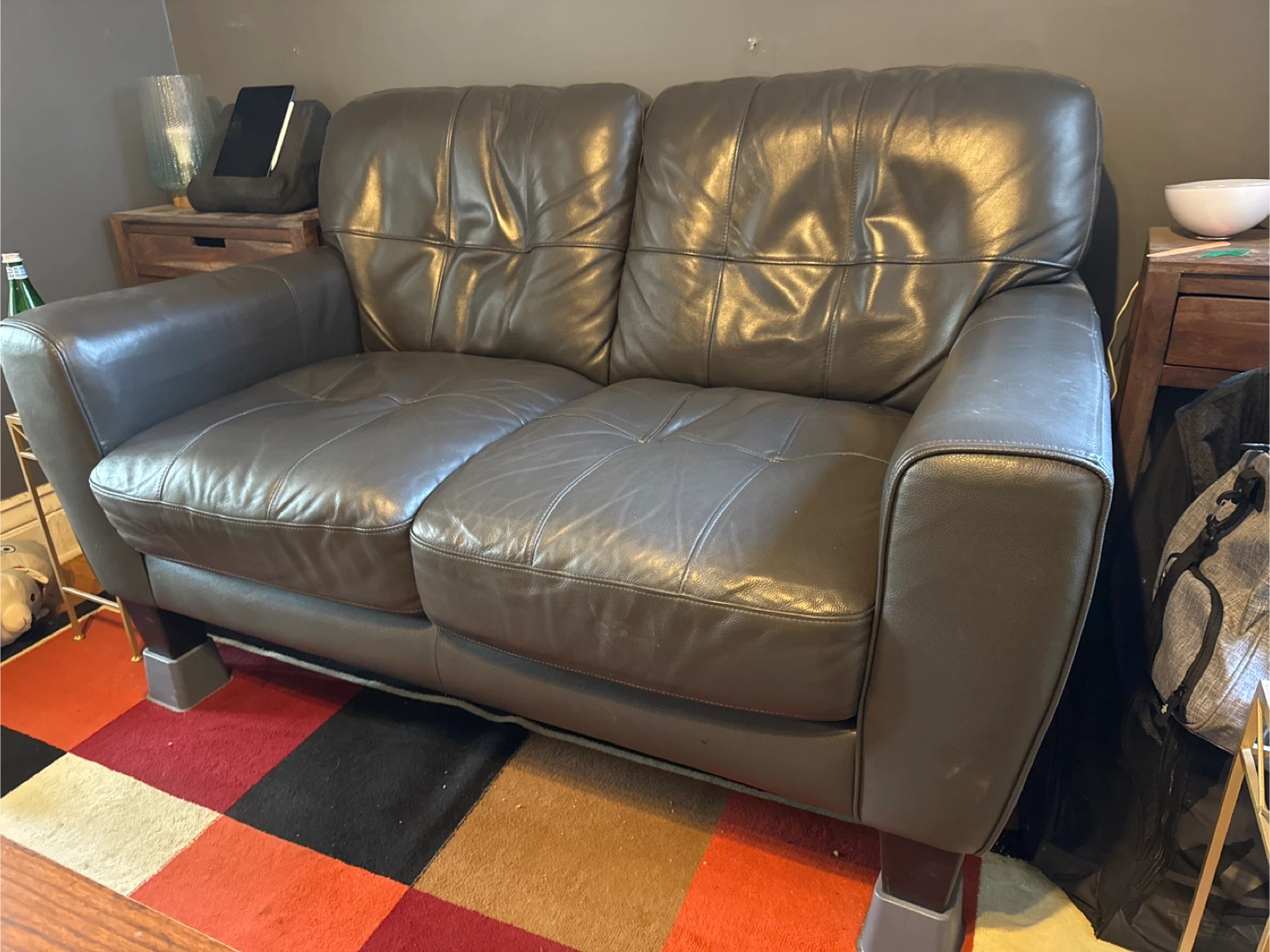 Grey Leather Loveseat Sofa
