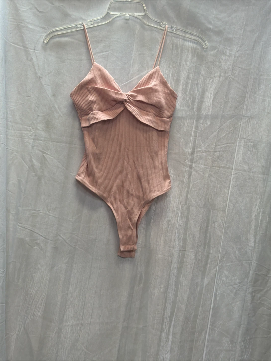Pink Ribbed Twist Front Bodysuit