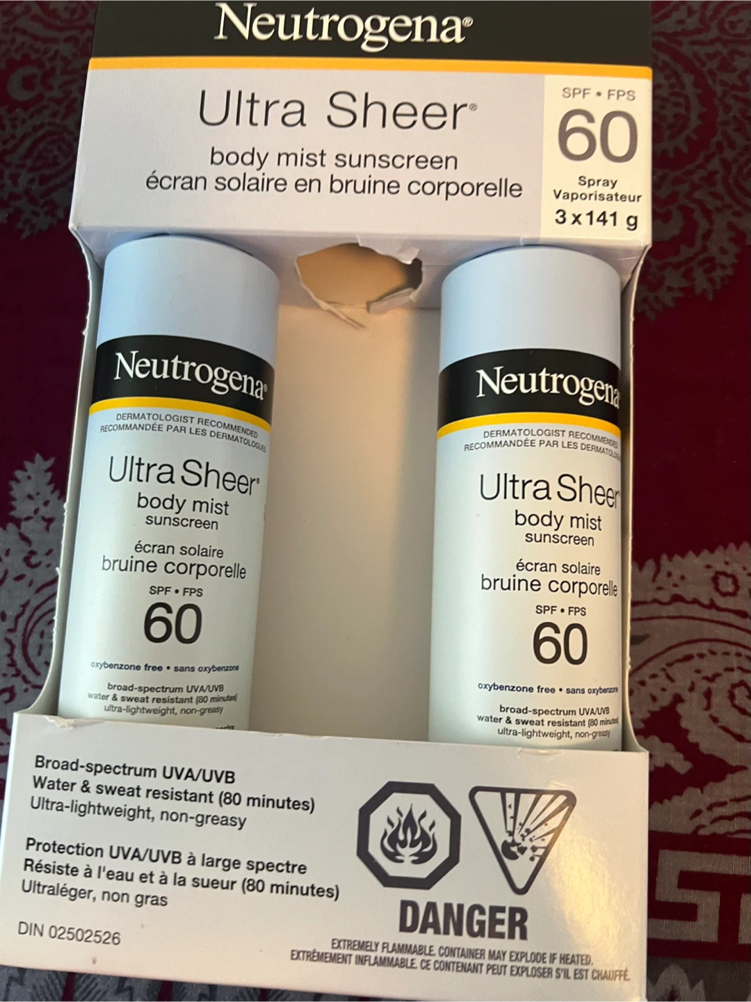 Neutrogena Ultra Sheer Body Mist Sunscreen SPF 60 (3 x 141g)