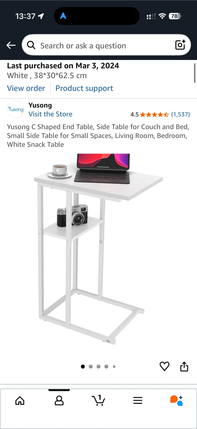 Yusong C Shaped End Table - White