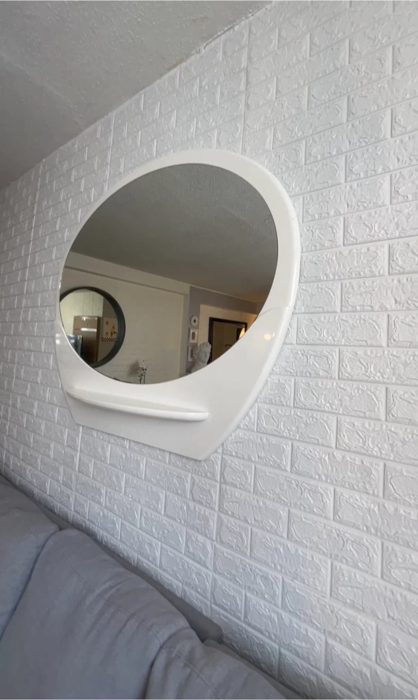 White Oval Wall Mirror with Shelf