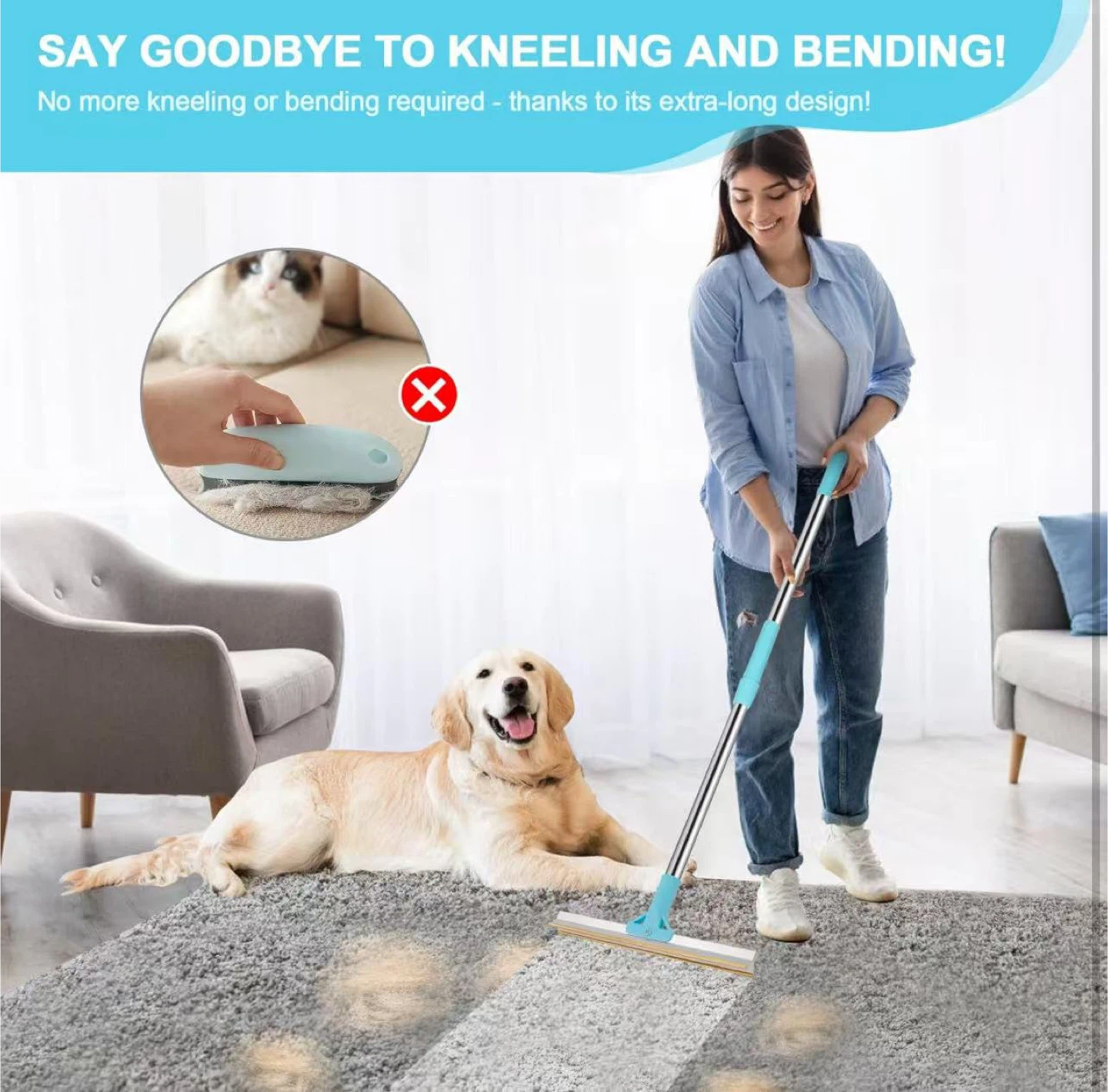 Pet Hair Removal Tool for Carpets - Adjustable Length - photo 4