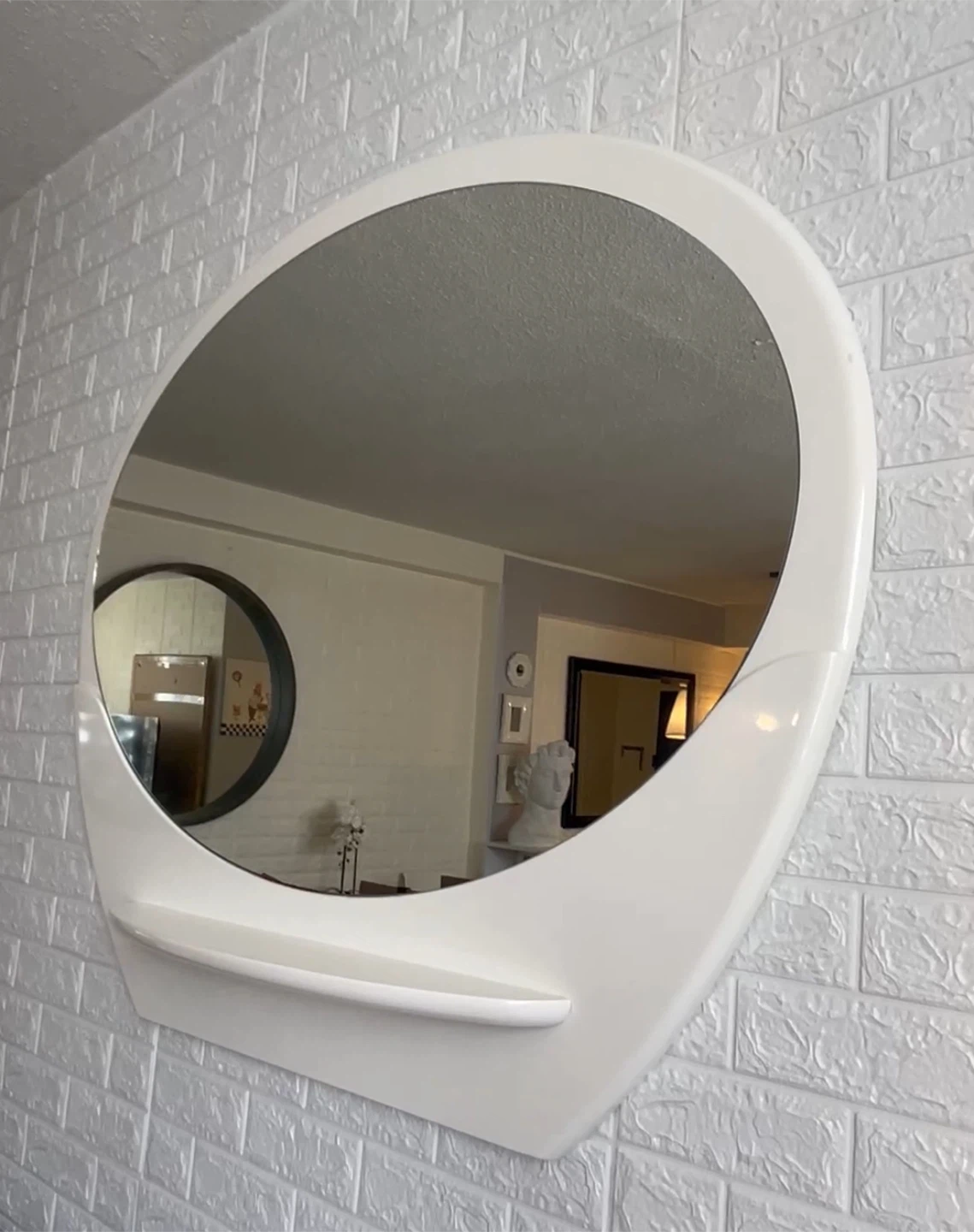 White Oval Wall Mirror with Shelf - photo 3