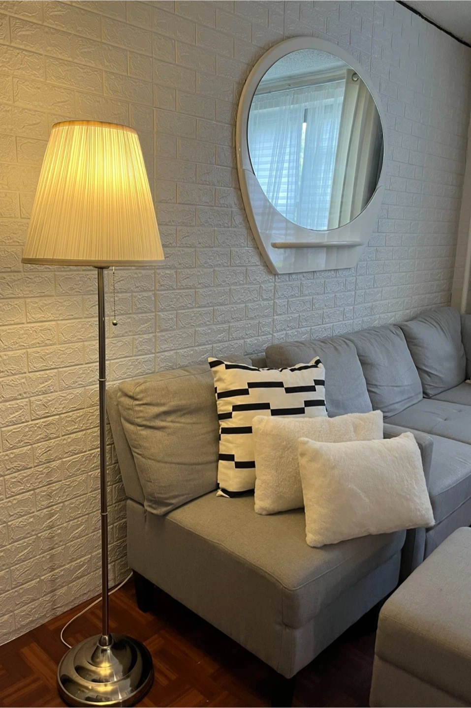 White Oval Wall Mirror with Shelf - photo 2