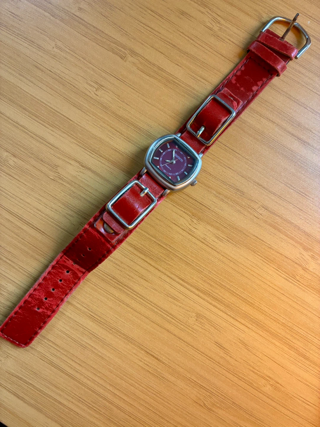 Red Wrap Watch: Square Dial Punk Y2K Wristwatch