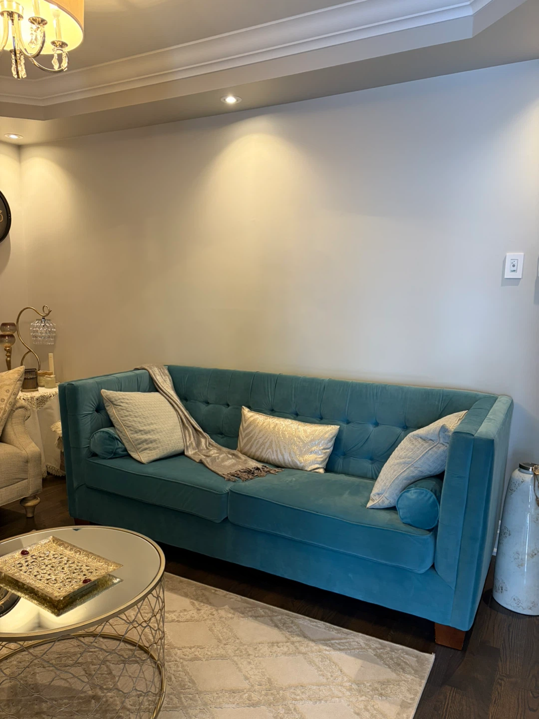 Teal Blue and Beige Sofa for Sale - photo 3