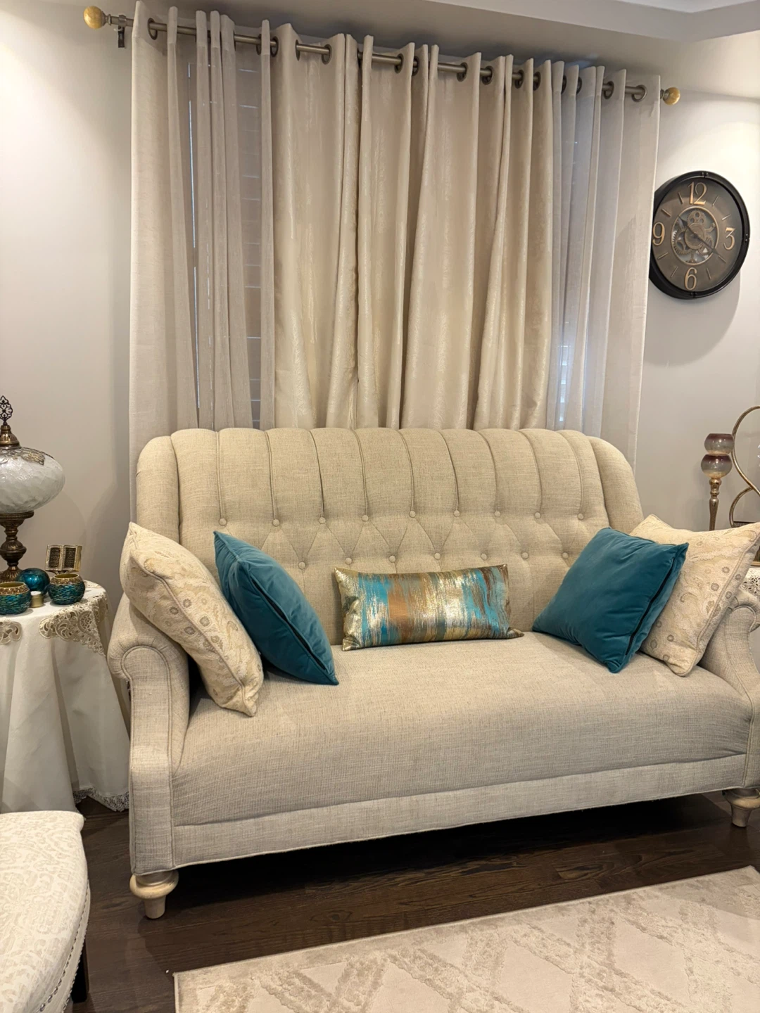 Teal Blue and Beige Sofa for Sale - photo 2