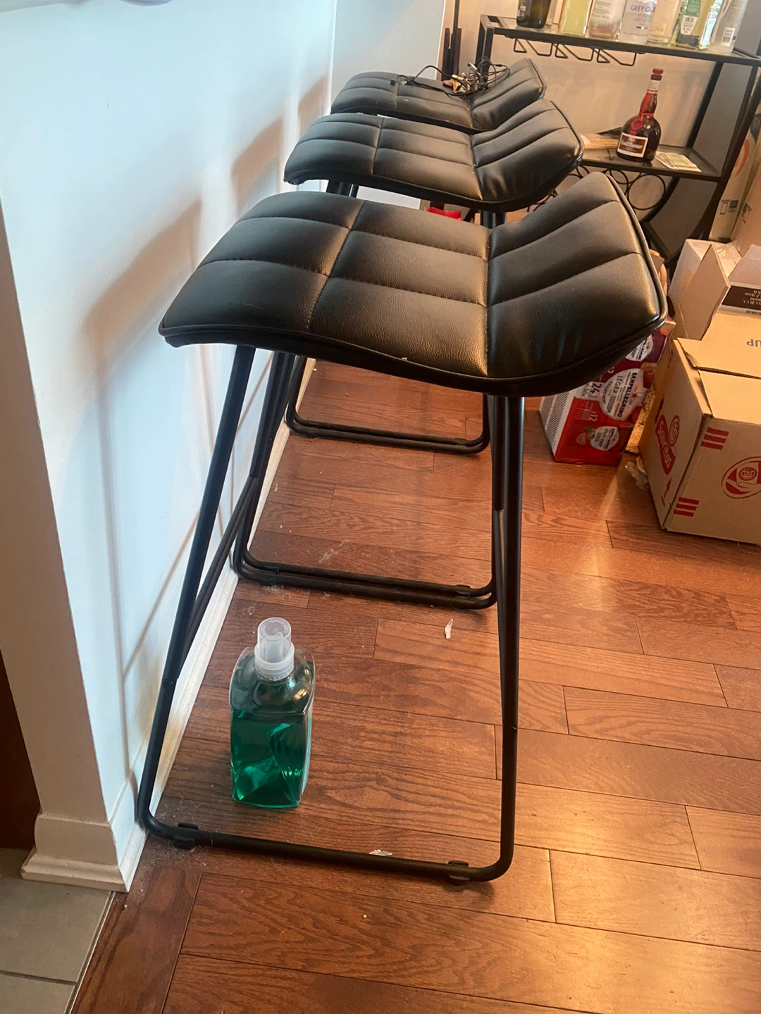 Black Faux Leather Bar Stools (Set of 3)