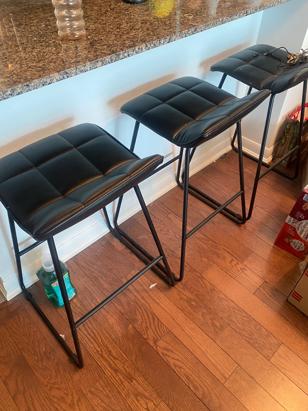Black Faux Leather Bar Stools (Set of 3) - photo 3