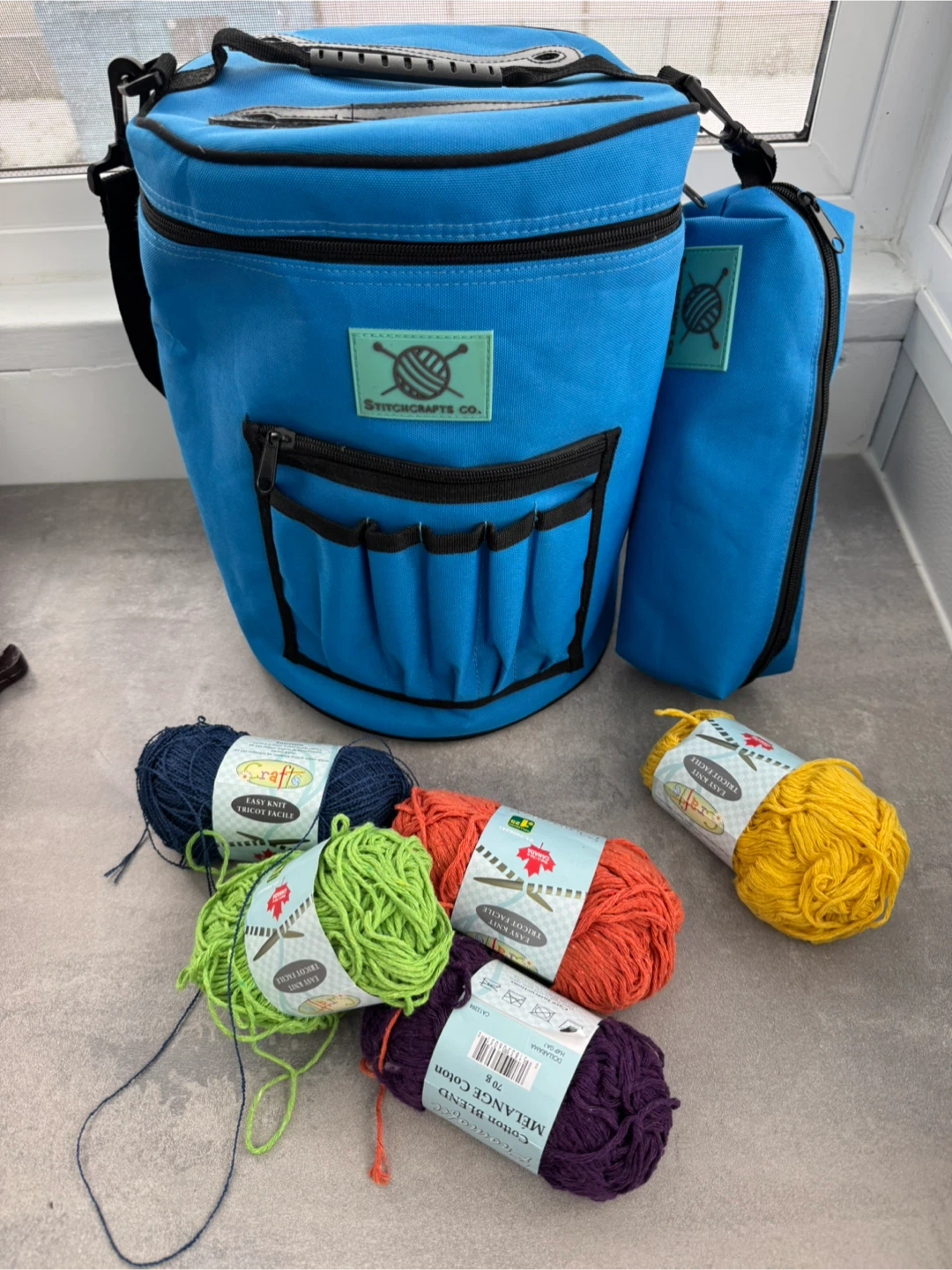 Stitchcrafts Co. Blue Yarn Storage Bag with Yarn