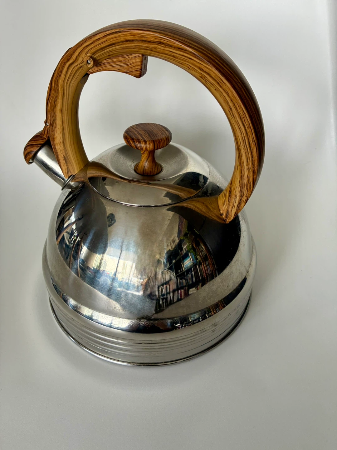 Vintage Stainless Steel Kettle with Wooden Handle