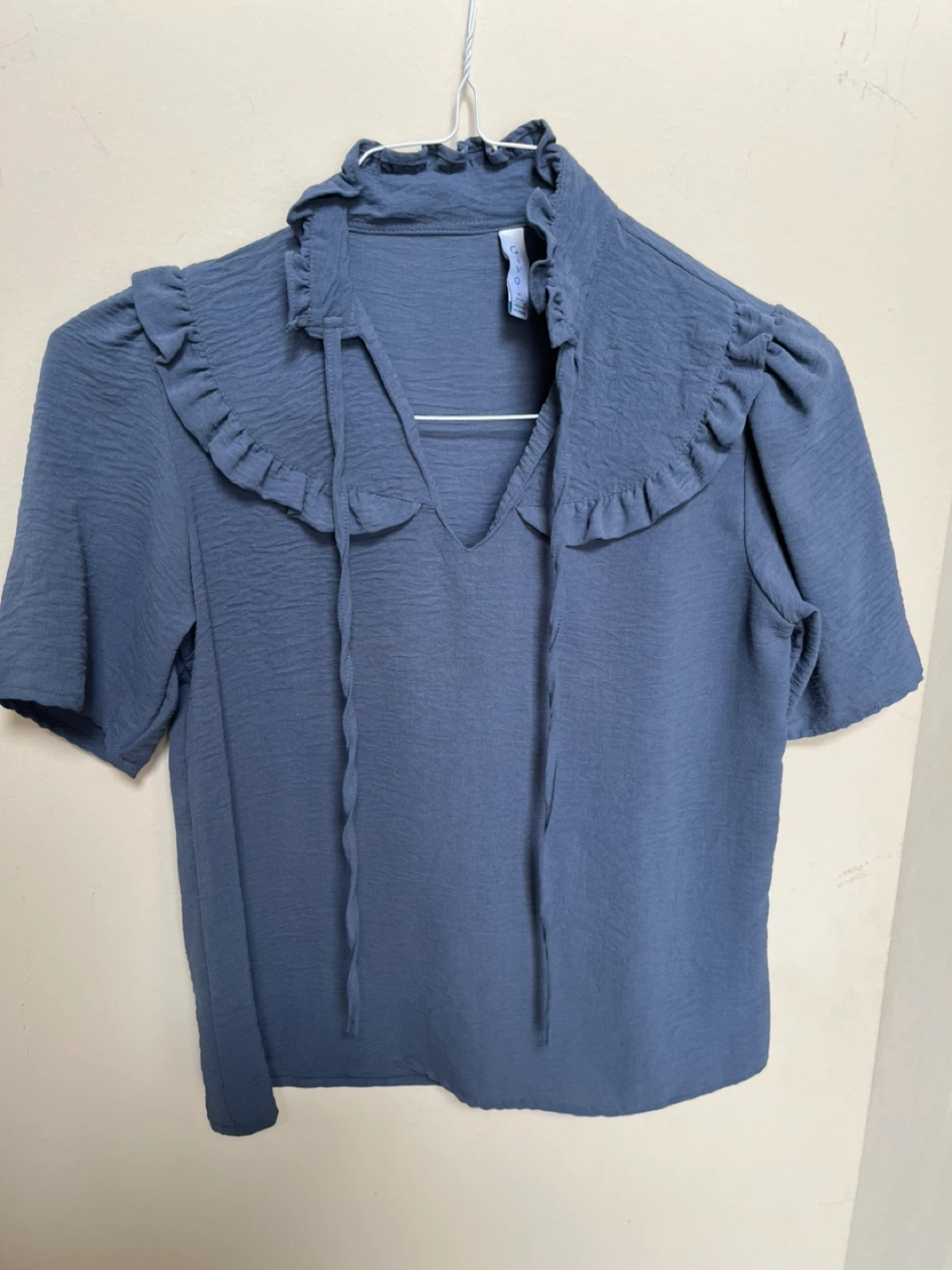 Blue Ruffled Collar Blouse - Size M