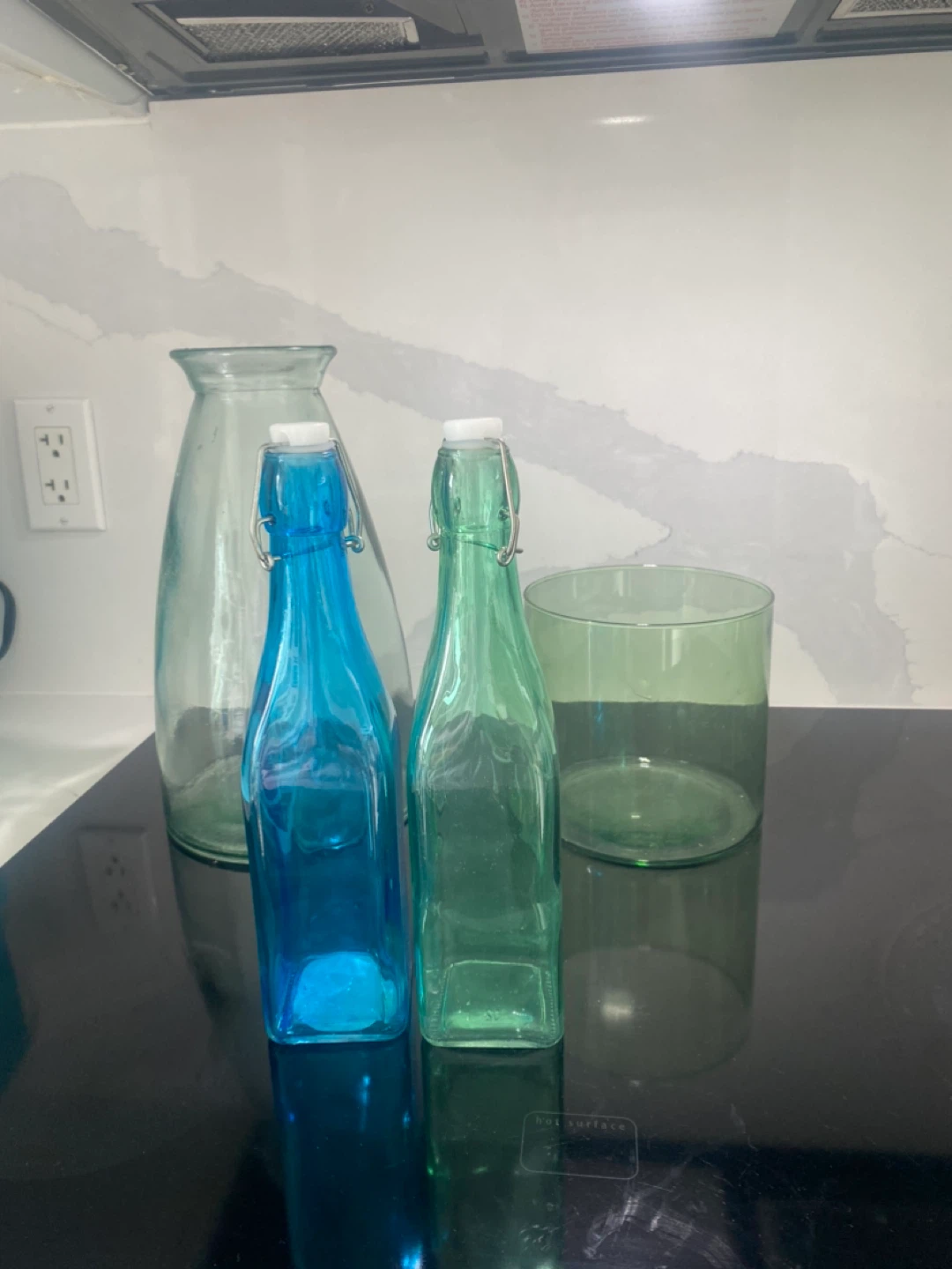 Set of 4 Glass Vases and Bottles