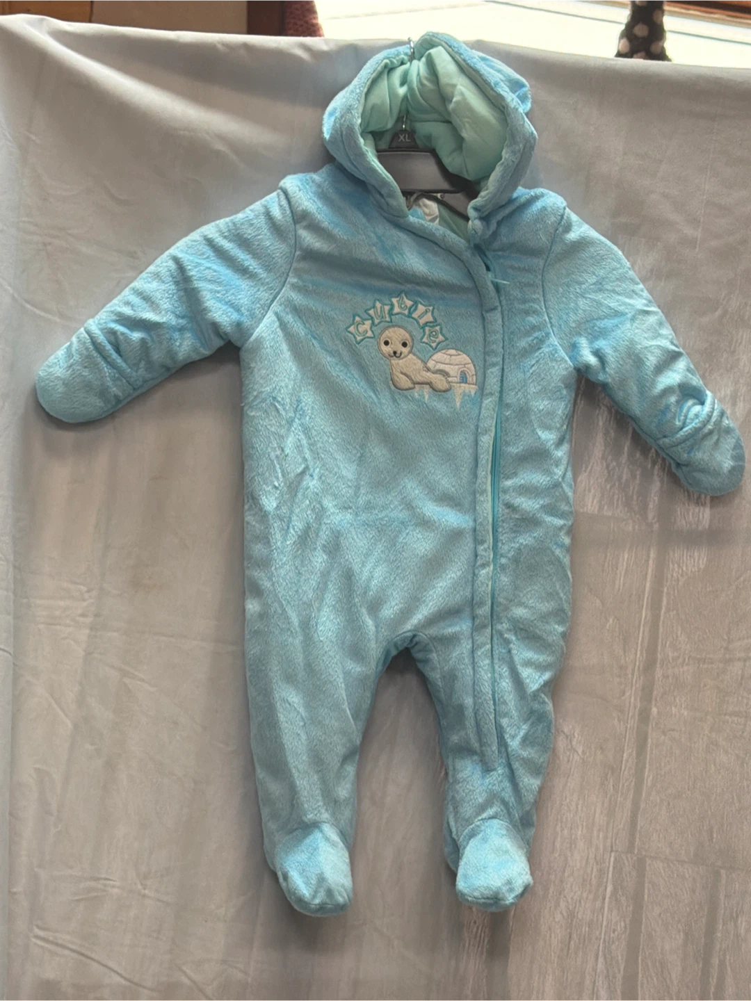 Baby Blue Plush Footed Snowsuit with Hood
