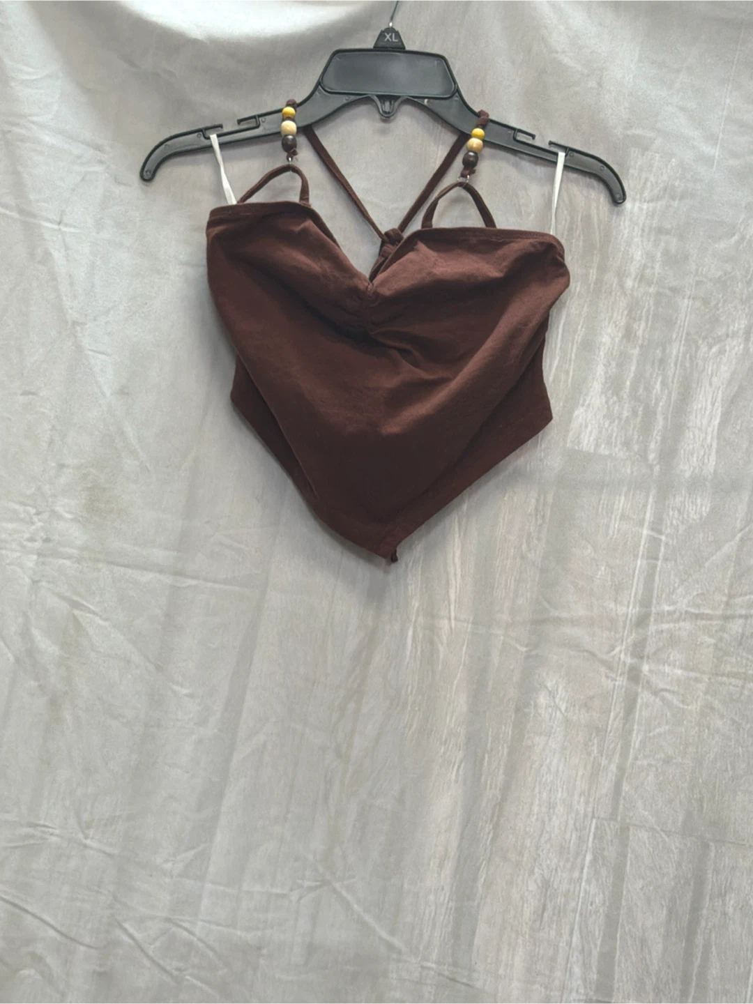 Brown Halterneck Crop Top with Beaded Detail
