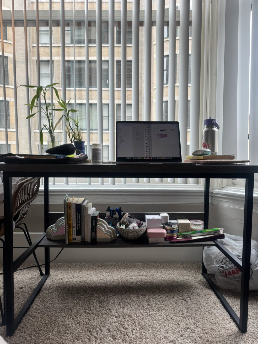 Gray Wood Grain Desk with Shelf - photo 3