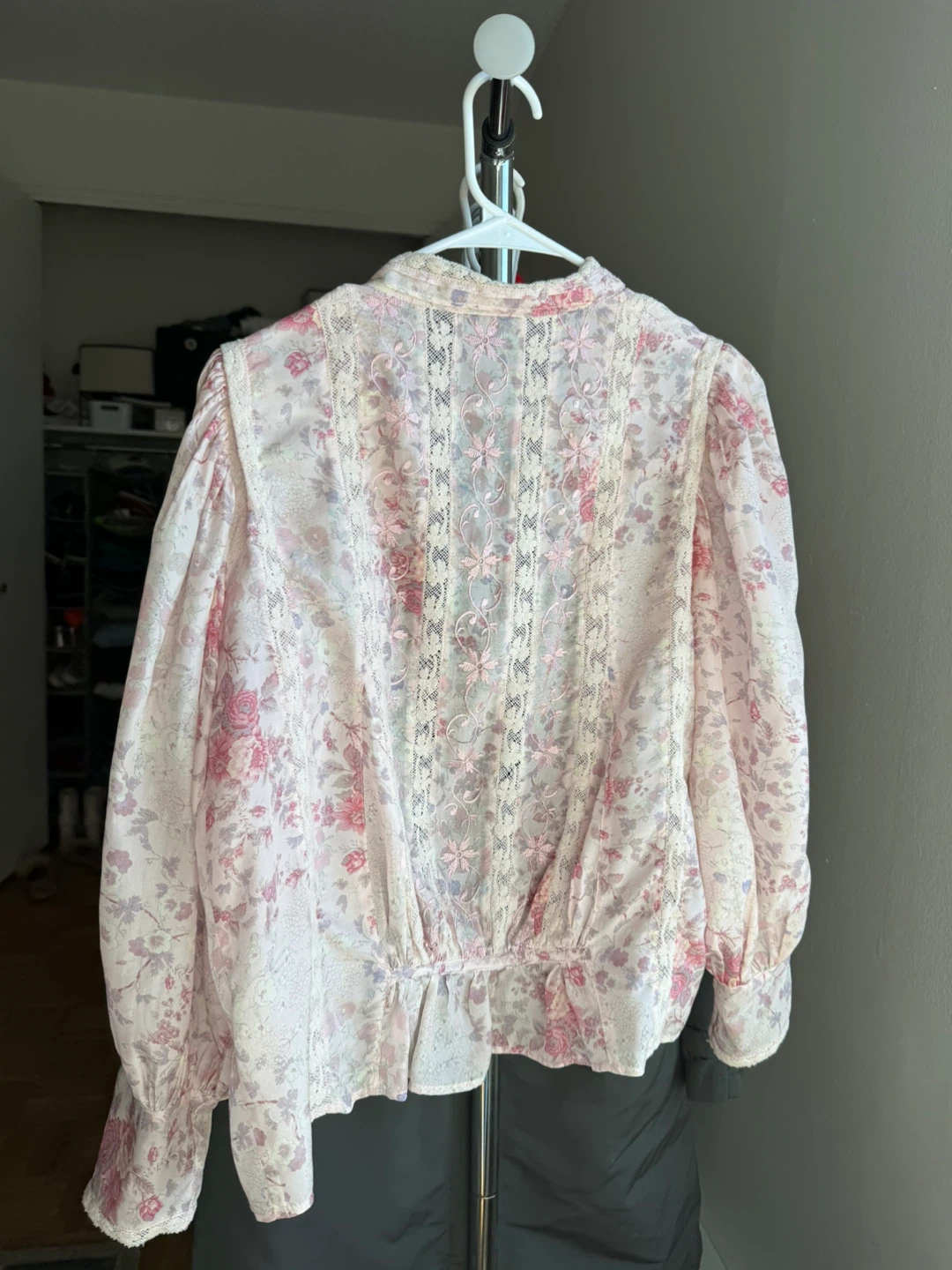 LoveShackFancy Silk Floral Lace Trim Blouse - photo 4