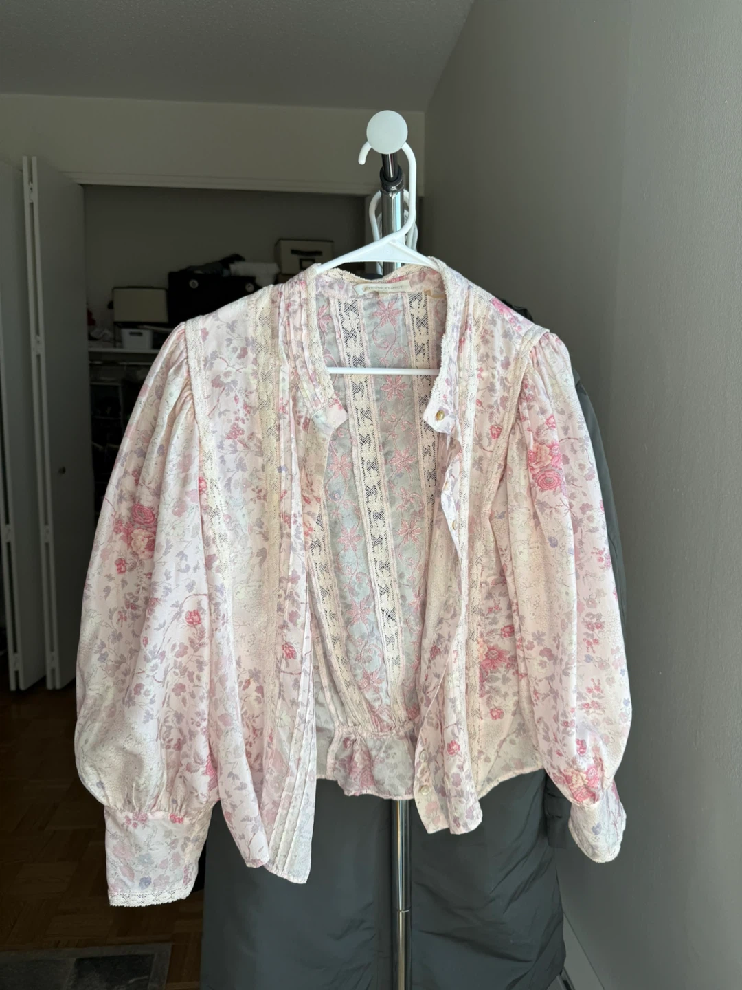 LoveShackFancy Silk Floral Lace Trim Blouse