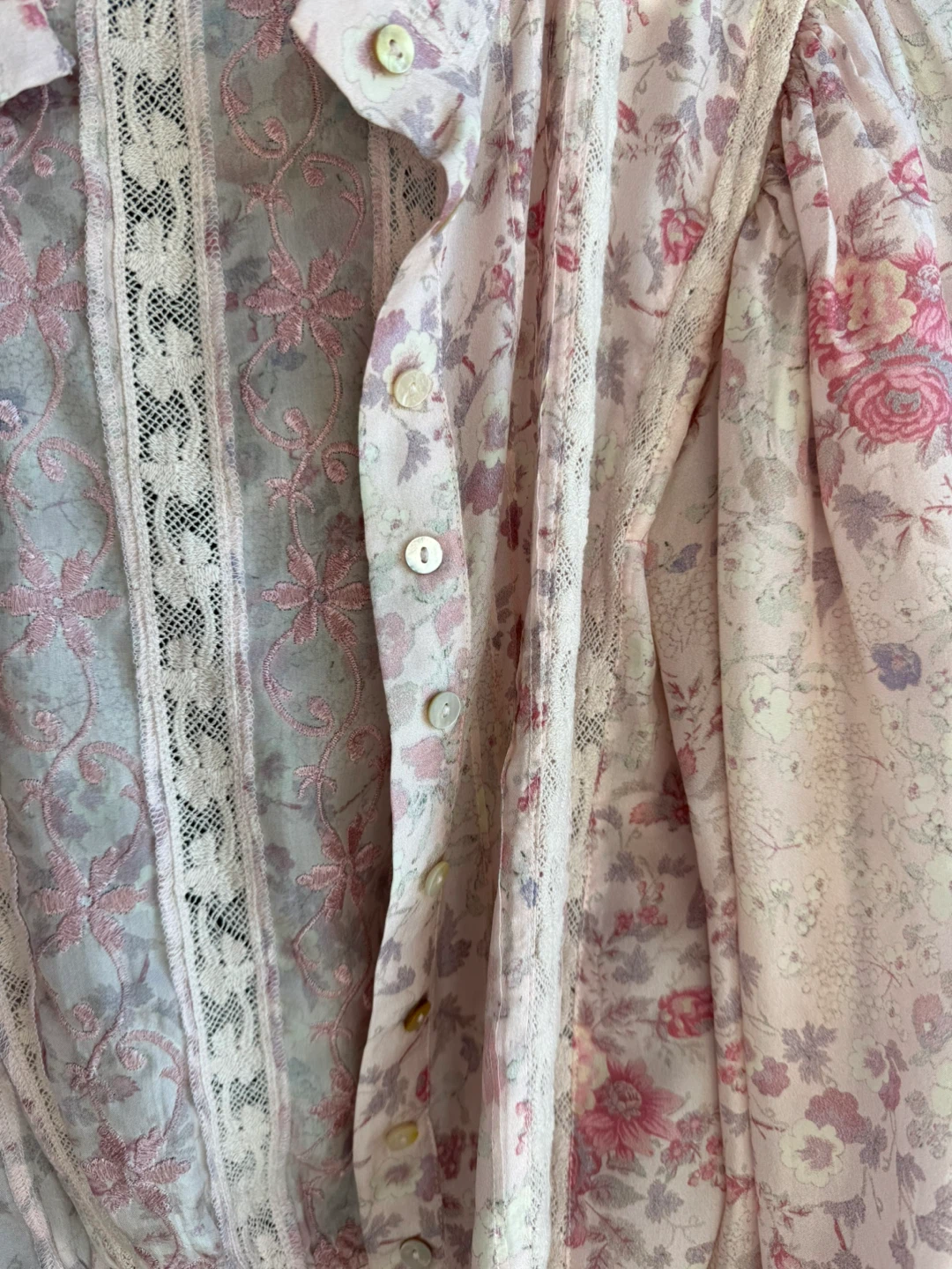 LoveShackFancy Silk Floral Lace Trim Blouse - photo 3