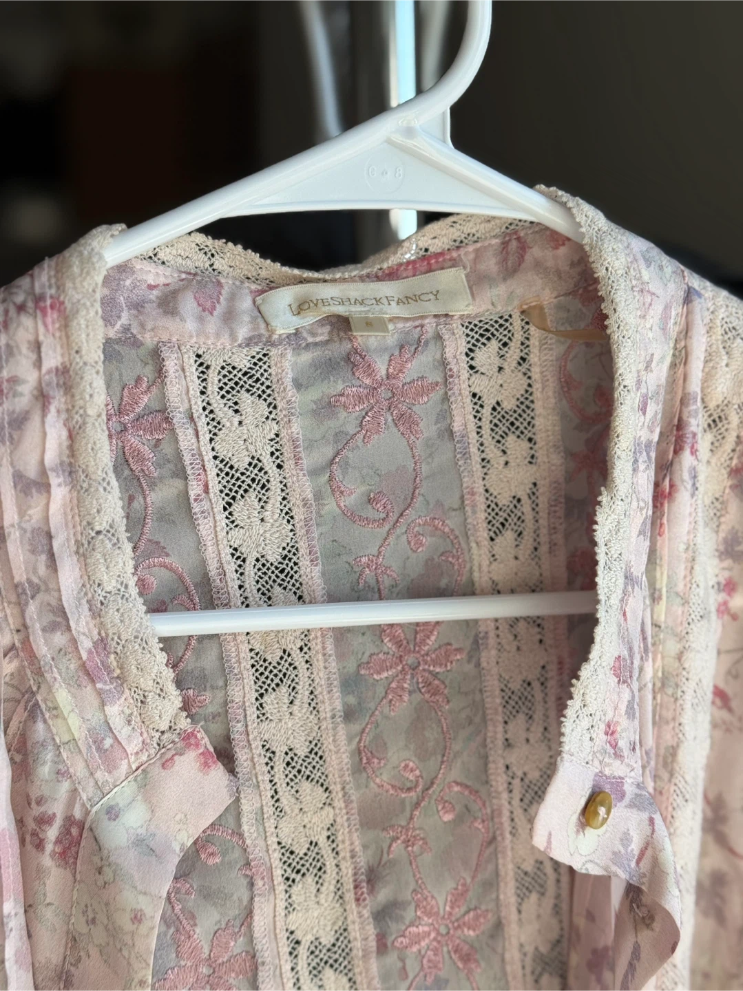 LoveShackFancy Silk Floral Lace Trim Blouse - photo 2