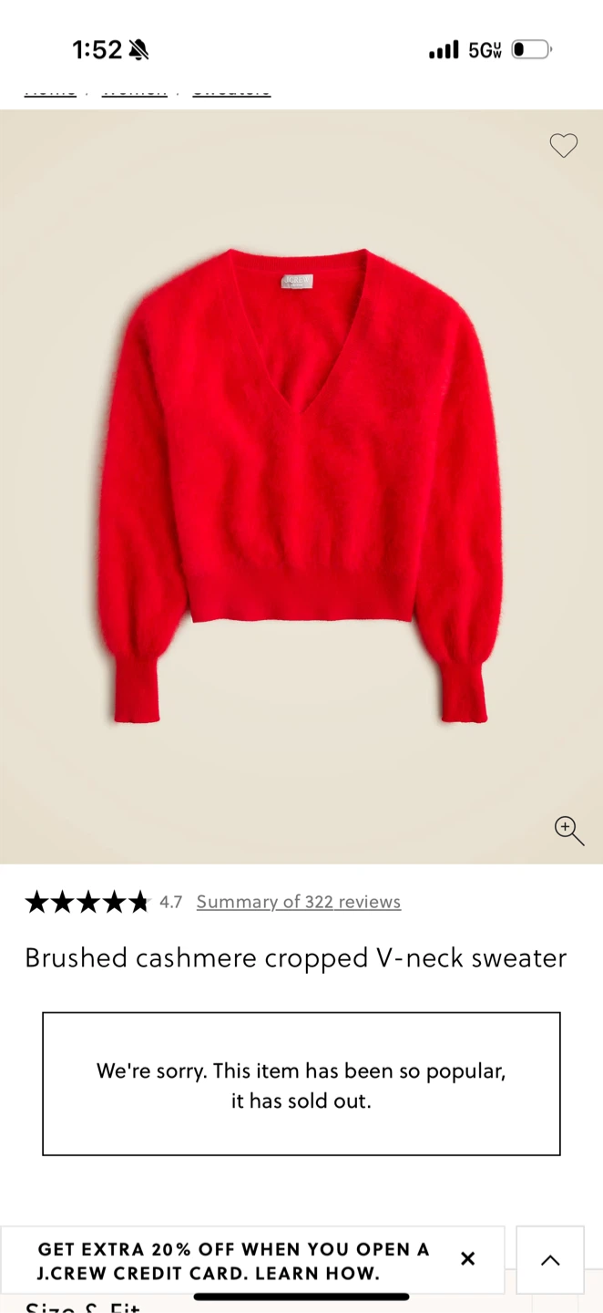 J.Crew Red Brushed Cashmere Cropped V-Neck Sweater - photo 4