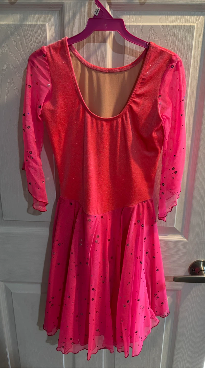 Pink Figure Skating Dress With Floral Sparkles - photo 2