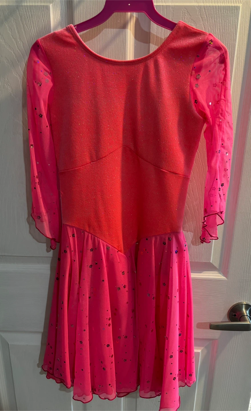 Pink Figure Skating Dress With Floral Sparkles