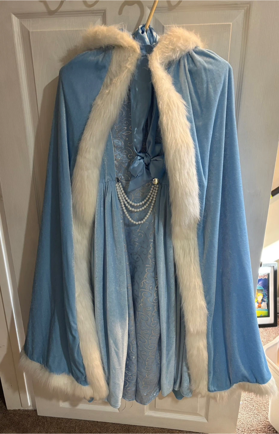 Light Blue Princess Dress with Cape and Faux Fur Trim