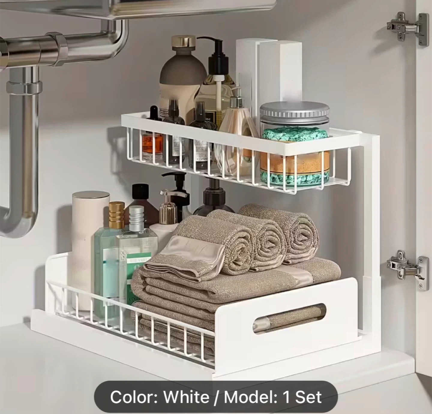 2-Tier Under Sink Organizer Rack - White or Black