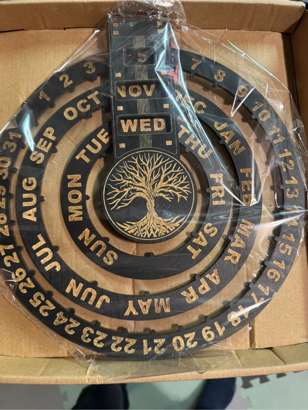 Wooden Perpetual Calendar with Tree of Life Design - photo 2