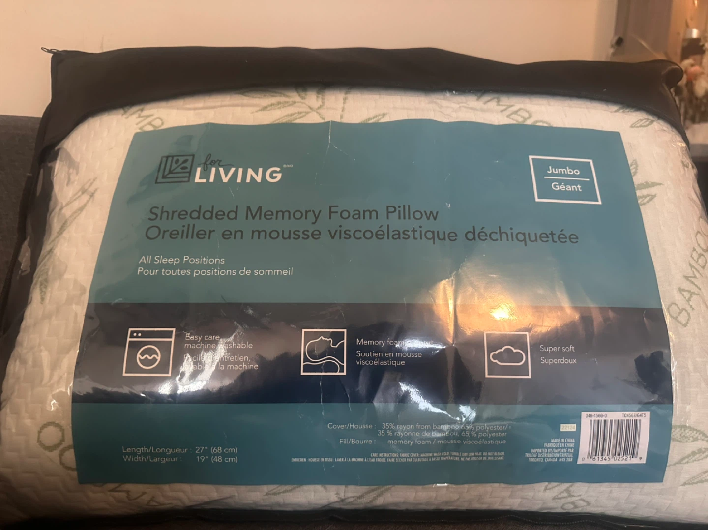 For Living Jumbo Shredded Memory Foam Pillow