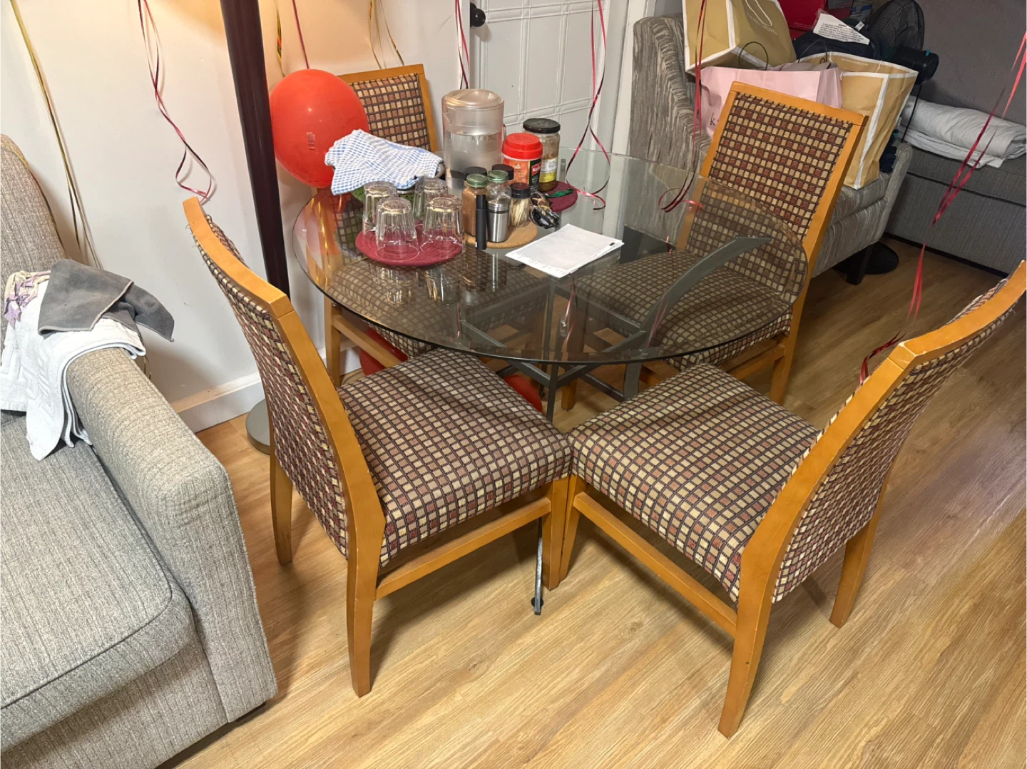 Glass Top Dining Table with 4 Chairs