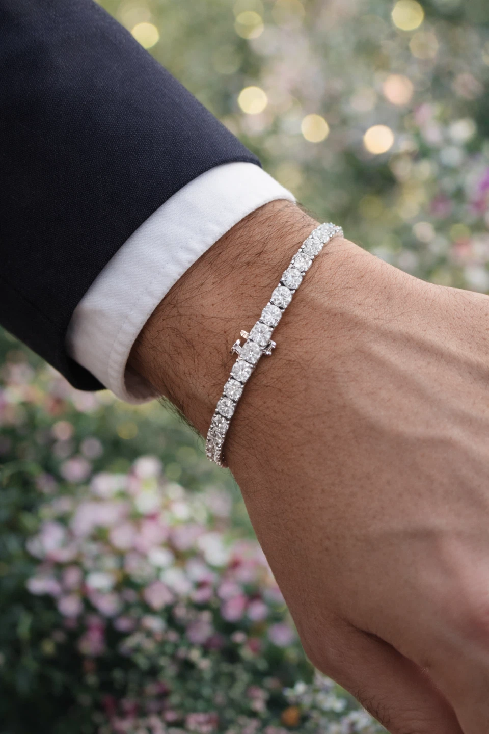 Unisex Moissanite double under lock clasp Tennis bracelet - photo 3