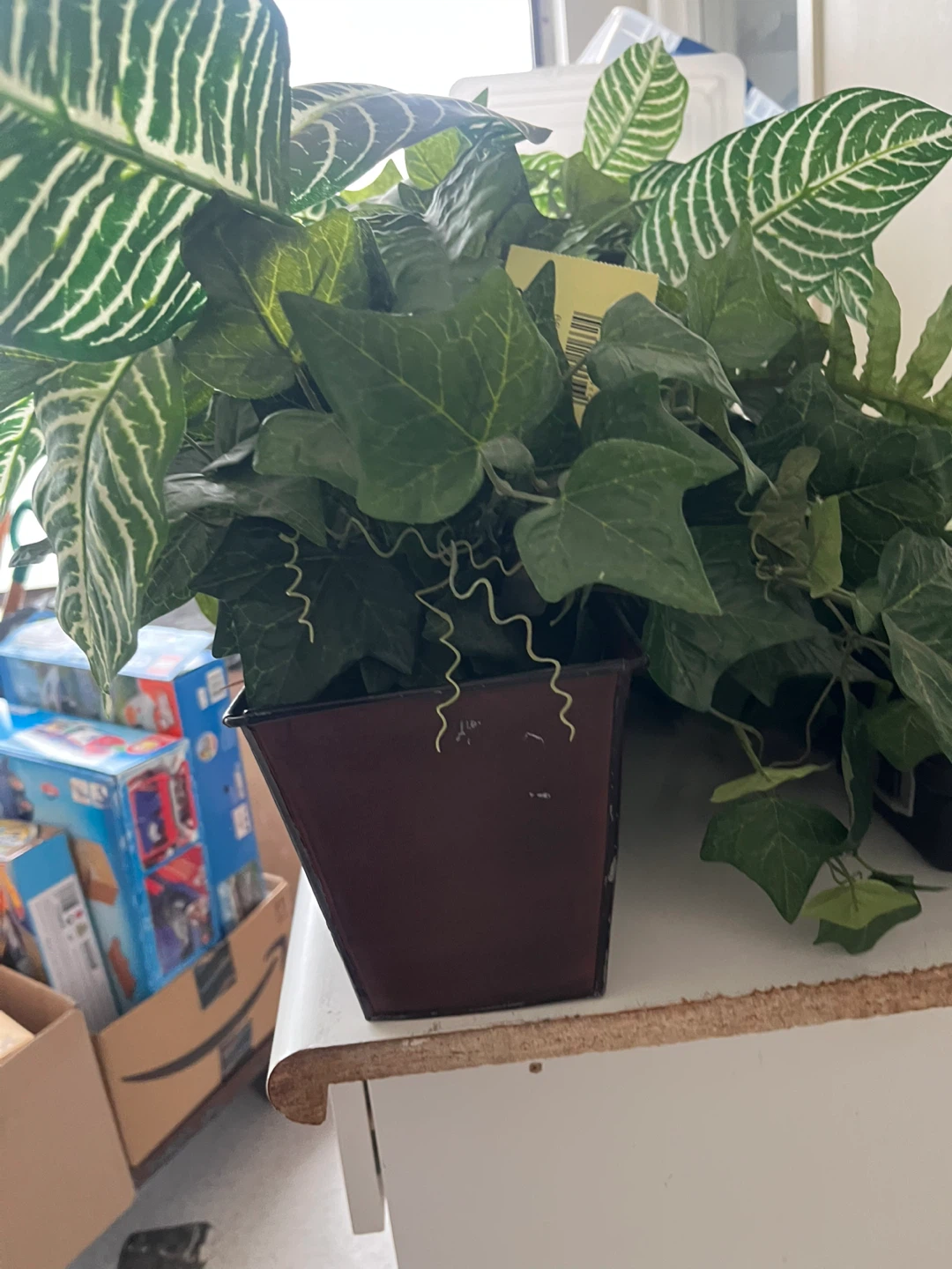 Faux Potted Plant with Zebra and Ivy Leaves - photo 3