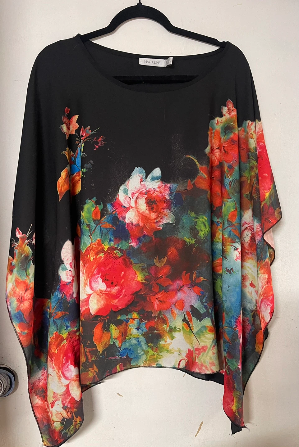 Black Floral Print Kaftan Top- L/G