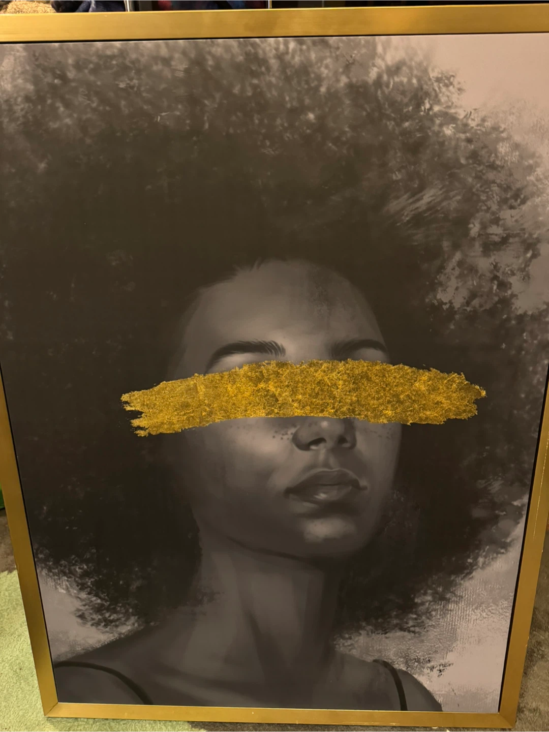Framed Art Print - Woman with Afro and Gold Bar - photo 2