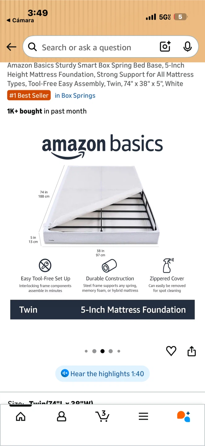 Amazon Basics Sturdy Smart Box Spring Bed Base - Twin - photo 3
