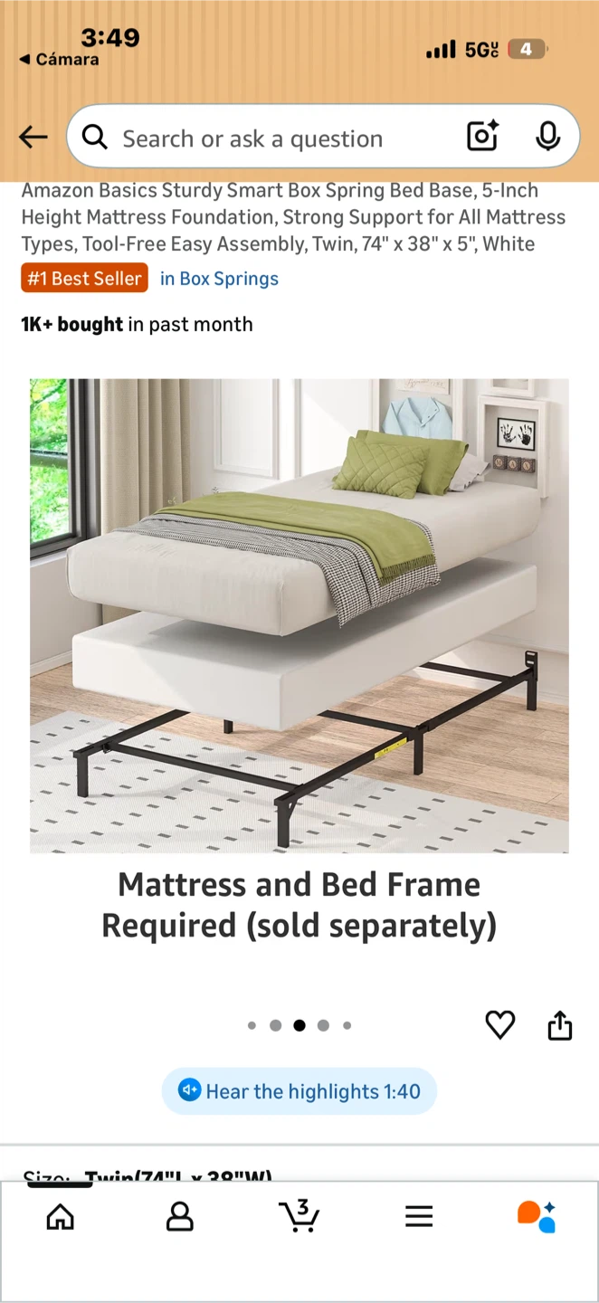 Amazon Basics Sturdy Smart Box Spring Bed Base - Twin