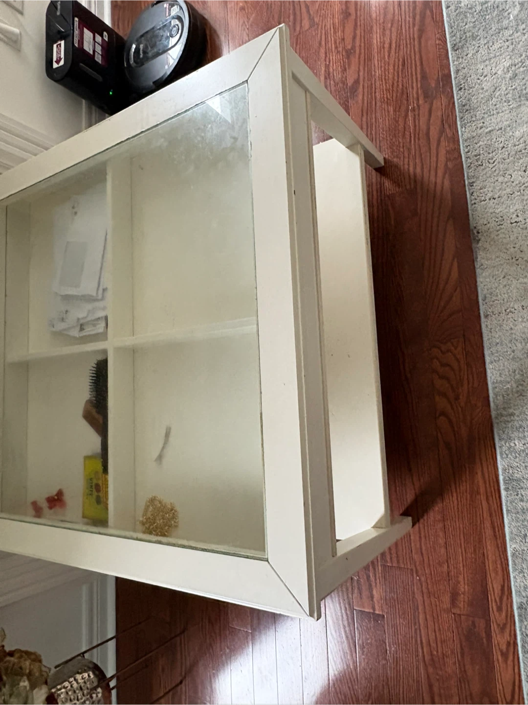 White Coffee Table with Glass Top and Storage Shelf - photo 2