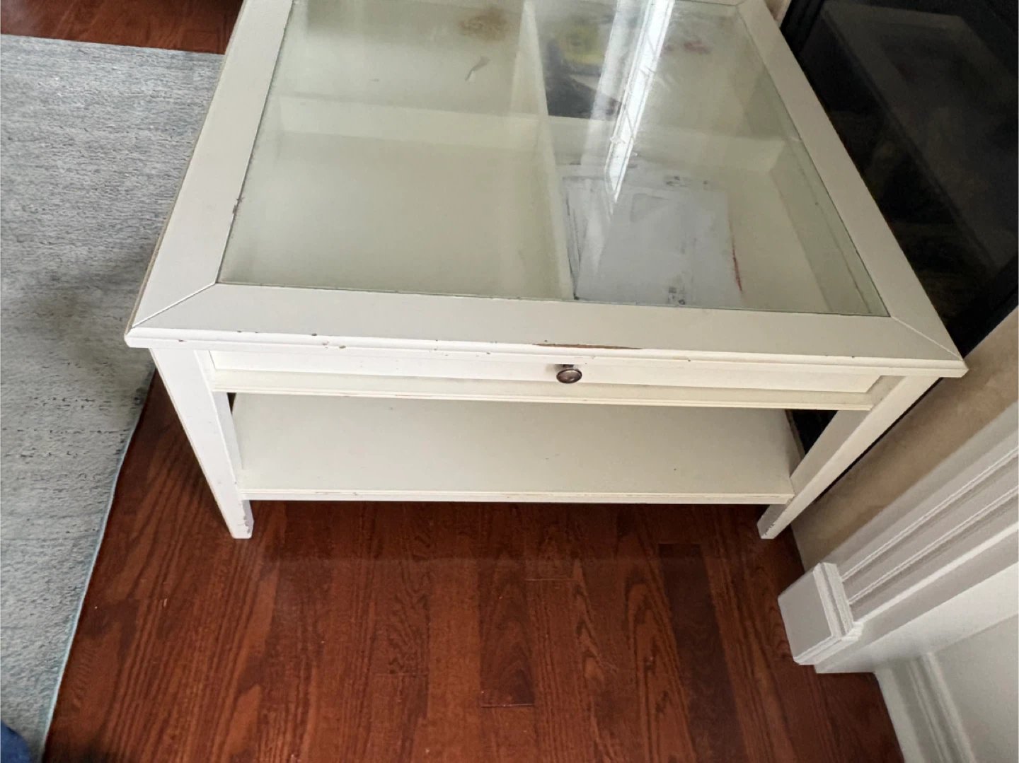 White Coffee Table with Glass Top and Storage Shelf - photo 3