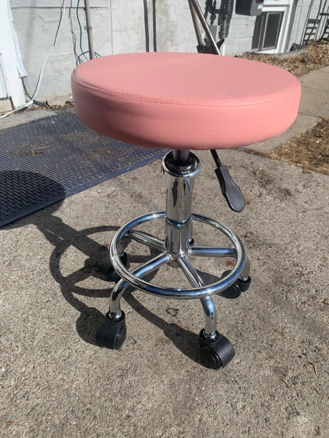Pink Adjustable Rolling Stool