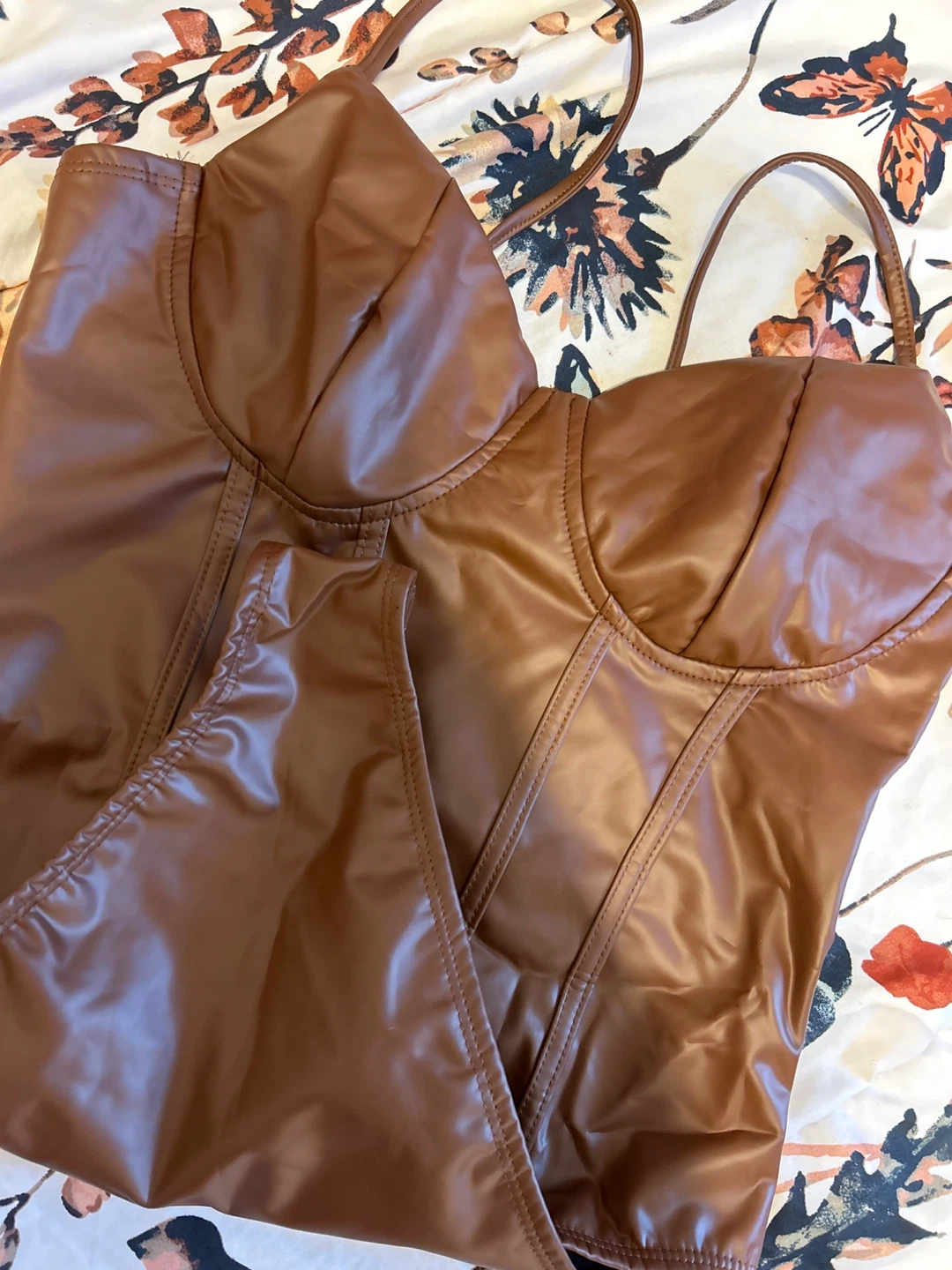 SILQUEE Faux Leather Bodysuit - Brown - photo 2