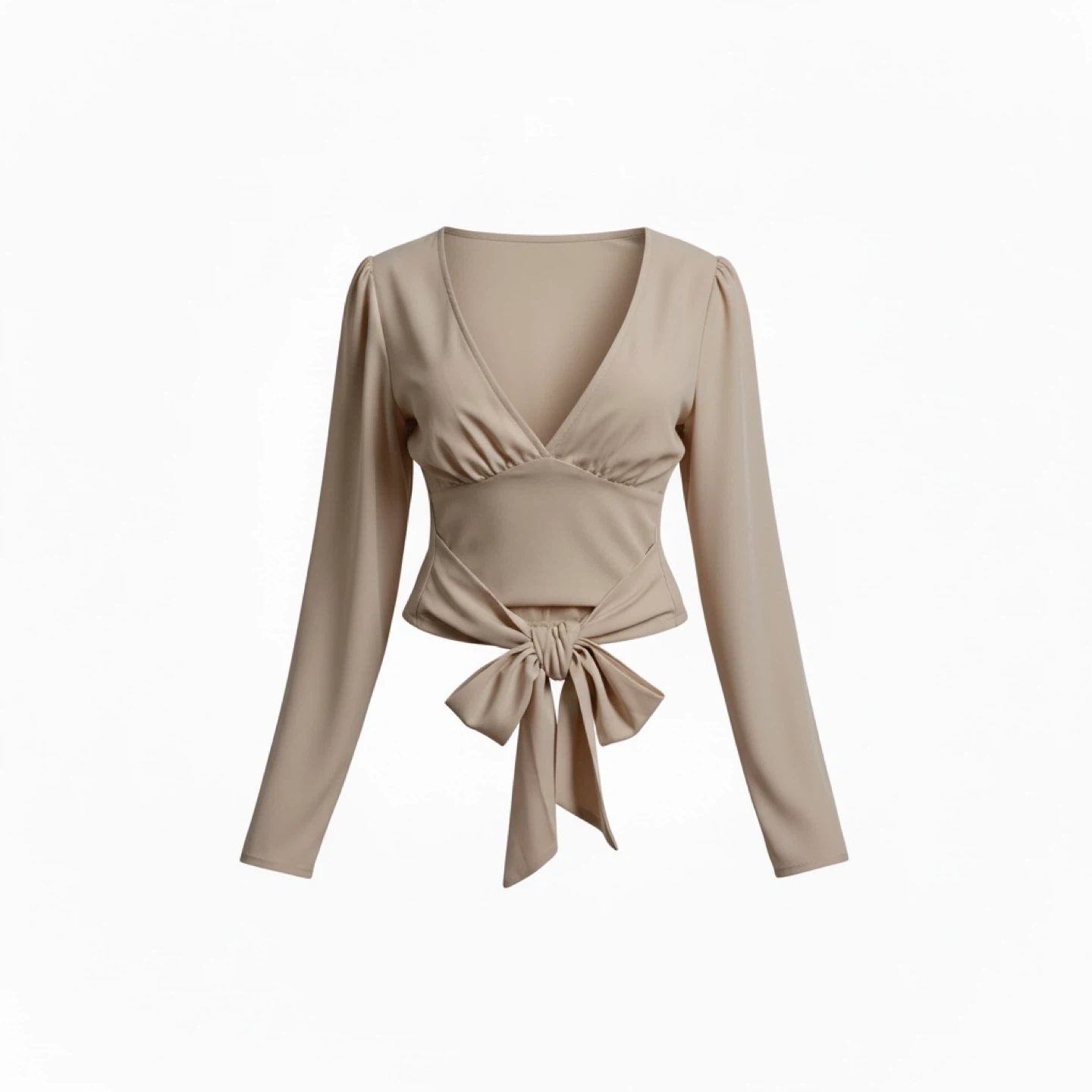 Women's Beige Long Sleeve Wrap Tie Top - Size M - photo 2