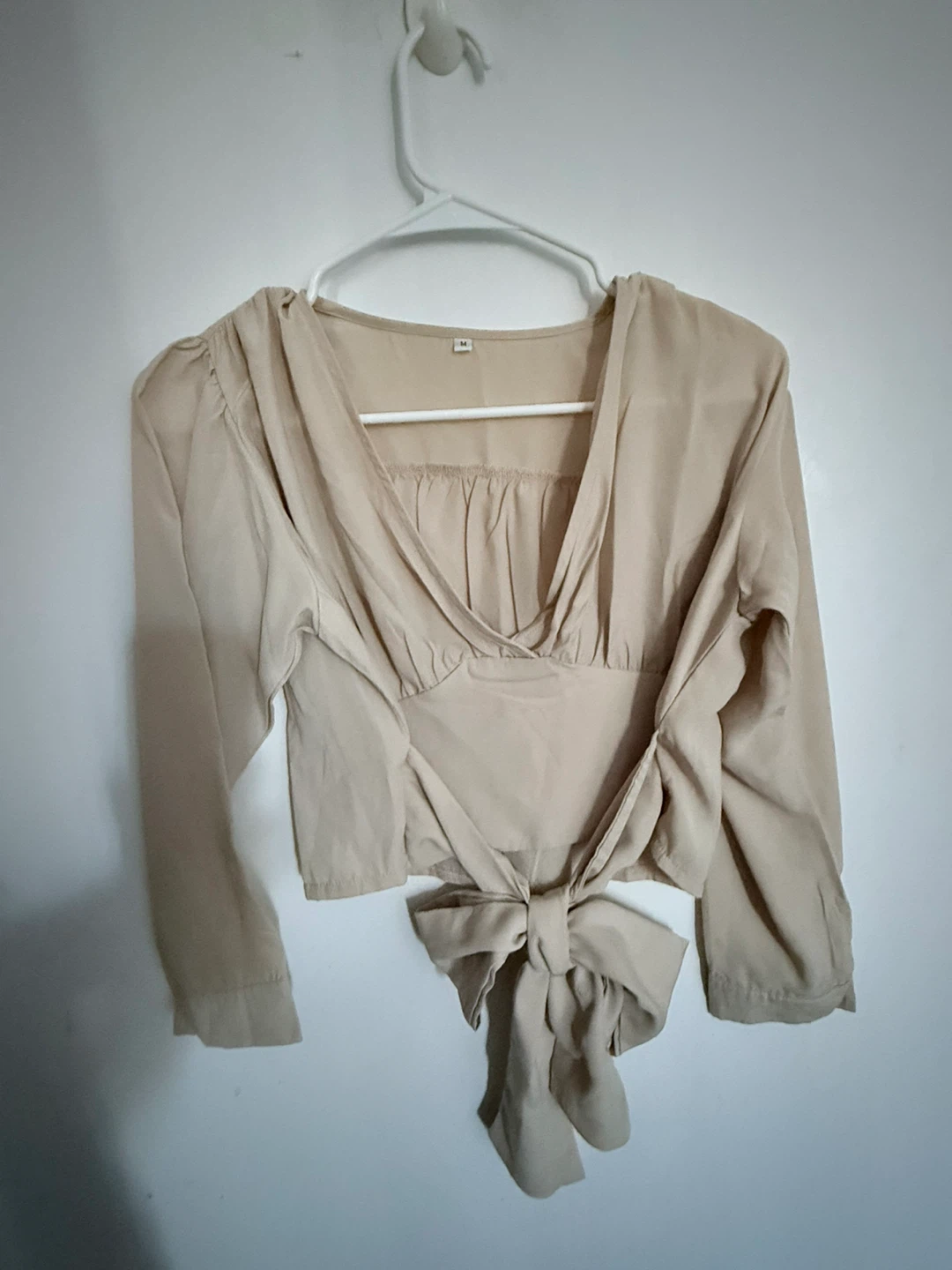 Women's Beige Long Sleeve Wrap Tie Top - Size M - photo 3