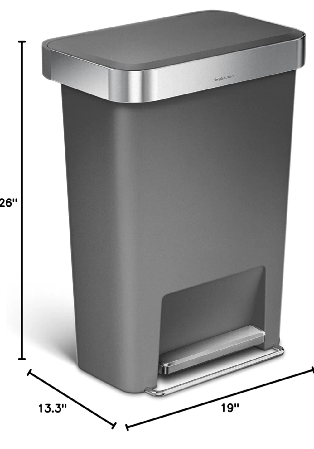 simplehuman 45L Stainless Steel Rectangular Step Trash Can - photo 4