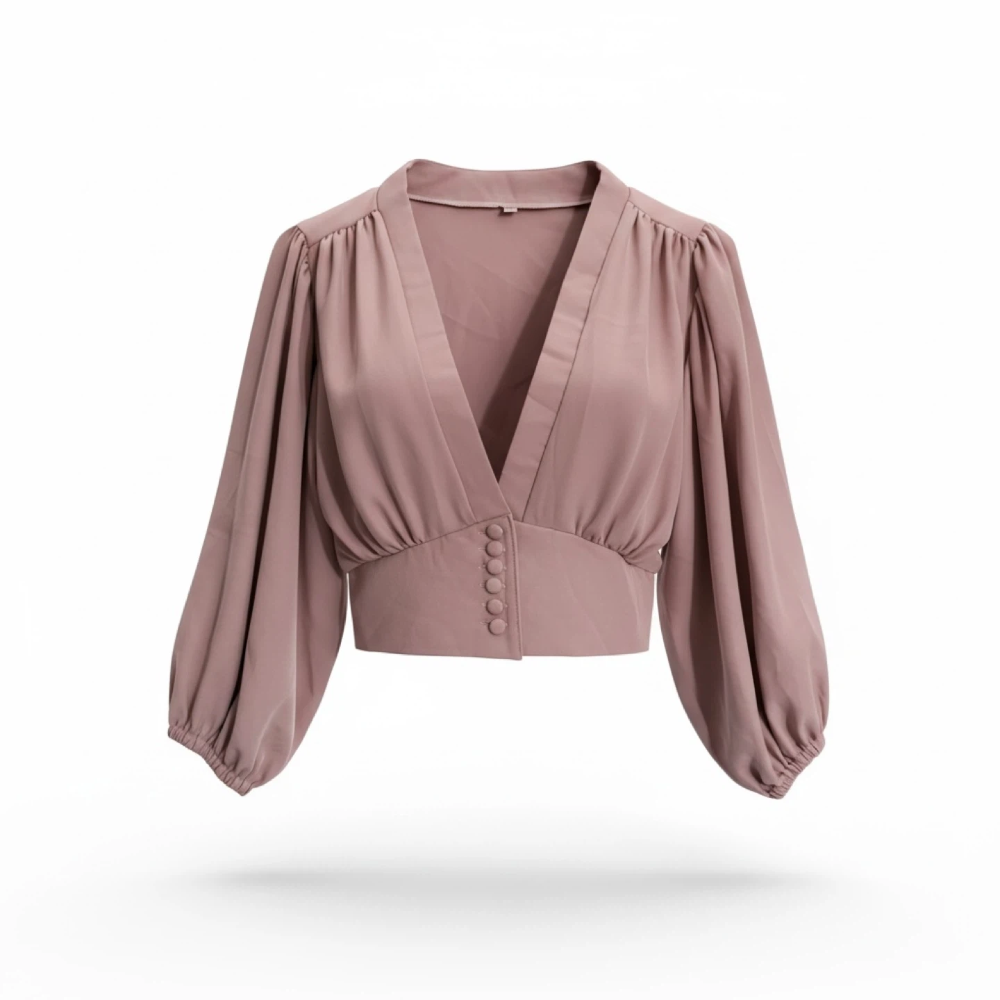 Women's V-Neck Cropped Blouse with Button Detail