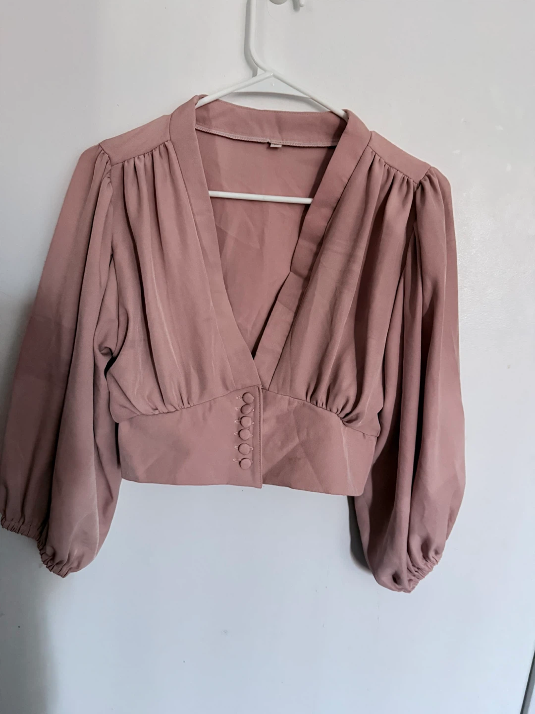 Women's V-Neck Cropped Blouse with Button Detail - photo 3