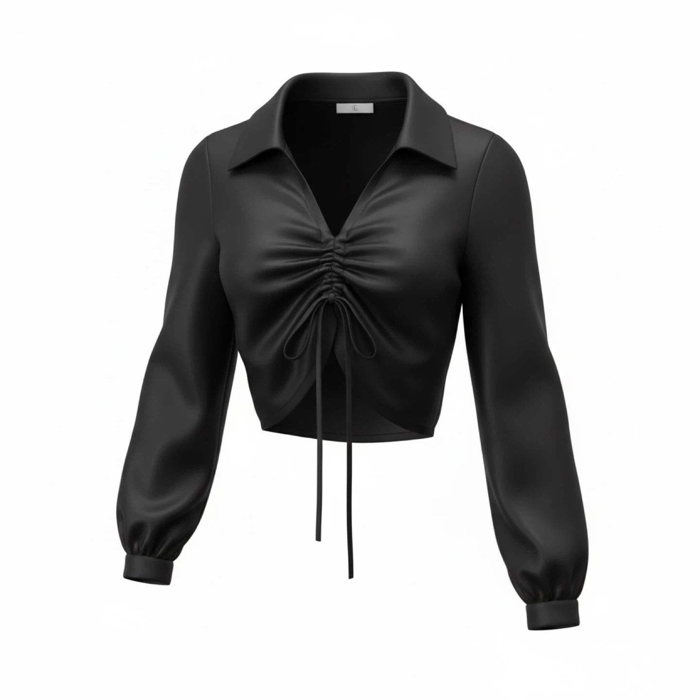 Black Ruched Drawstring Cropped Blouse