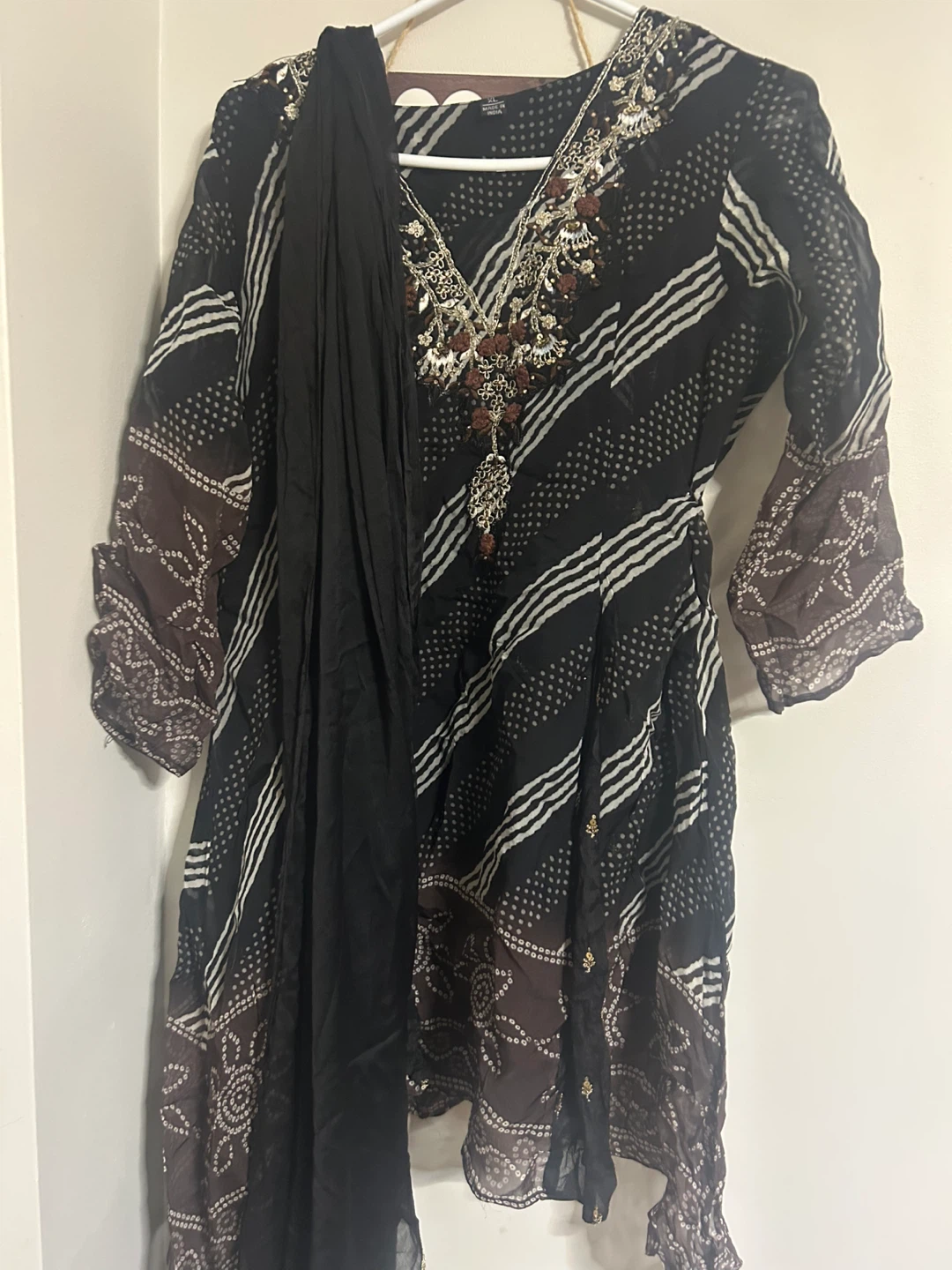 Black Embroidered Kurti with Dupatta and Dhoti salwar